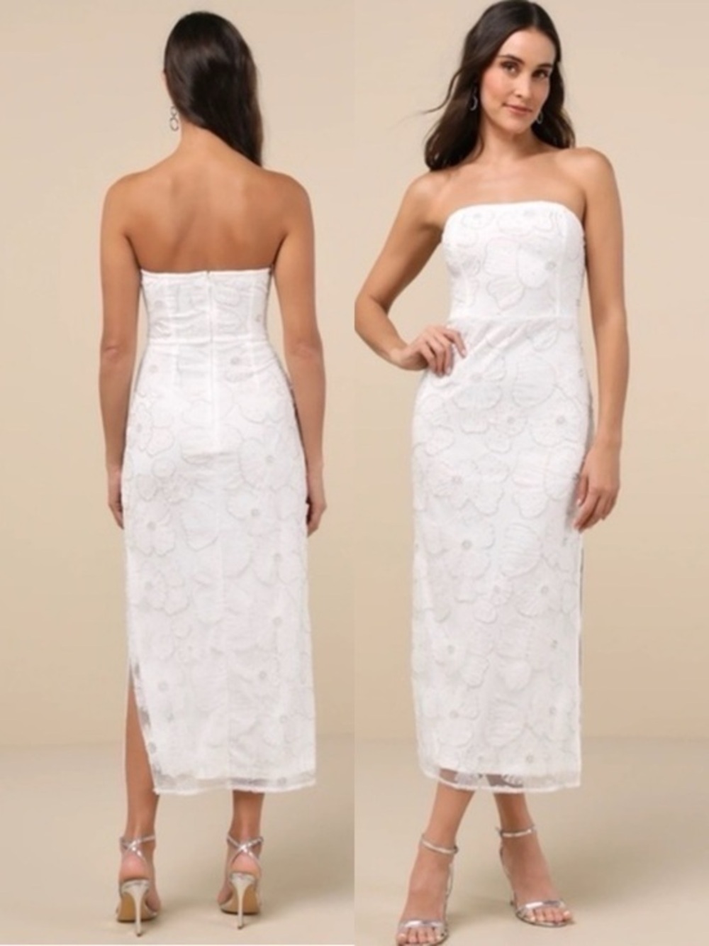 NWOT Lulu’s Loving Mentality White Tulle Beaded Strapless Midi Dress Extra Large